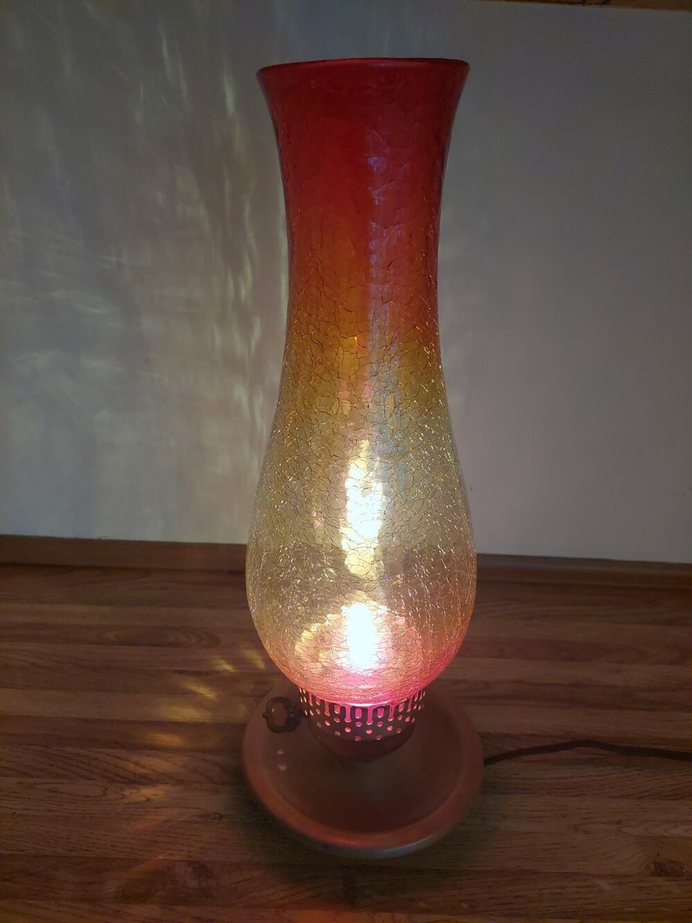 Amberina Crackle Glass Electric Lamp 15 1/2 Inches Tall Tested Works Beautiful